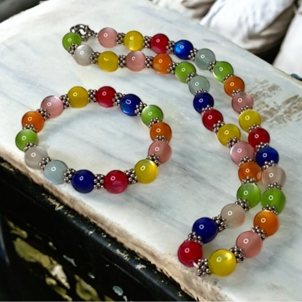 Colorful‎ Vintage Glass Beaded Necklace and Bracelet Set